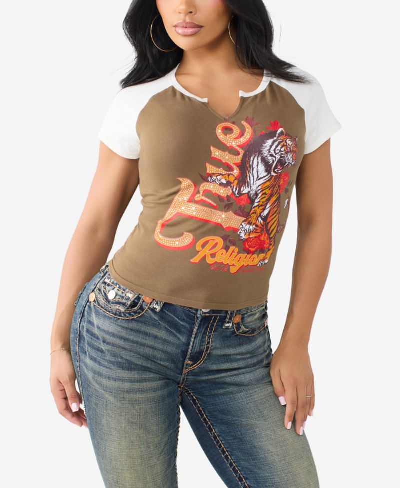Women's Contrast Raglan Notch Baby T-Shirt