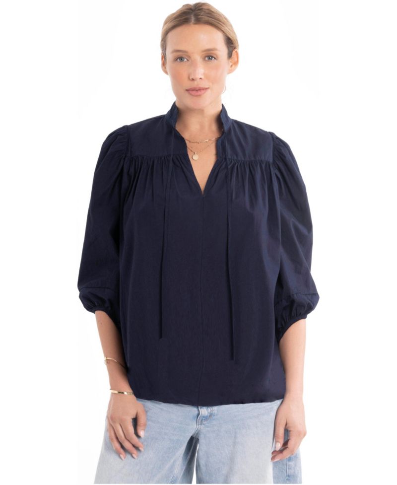Women's Cotton Tie Neck 3/4 Sleeve Top