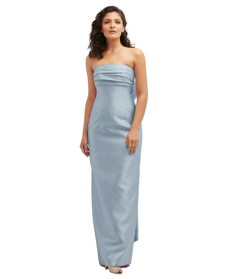 Women's Strapless Draped Bodice Column Dress with Oversized Bow