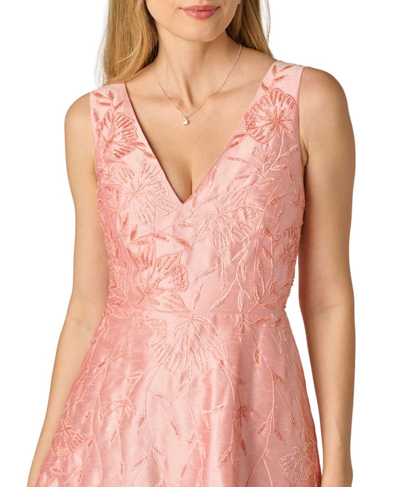 Women's Floral Embroidered A-Line Midi Dress