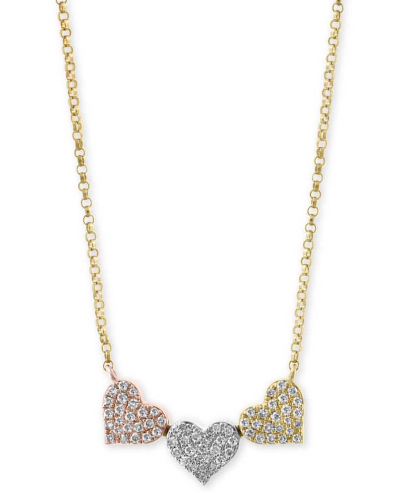EFFY® Diamond Pav&eacute; Triple Heart Pendant Necklace (1/4 ct. t.w.) in 14k Gold, White Gold & Rose Gold or 14k White Gold