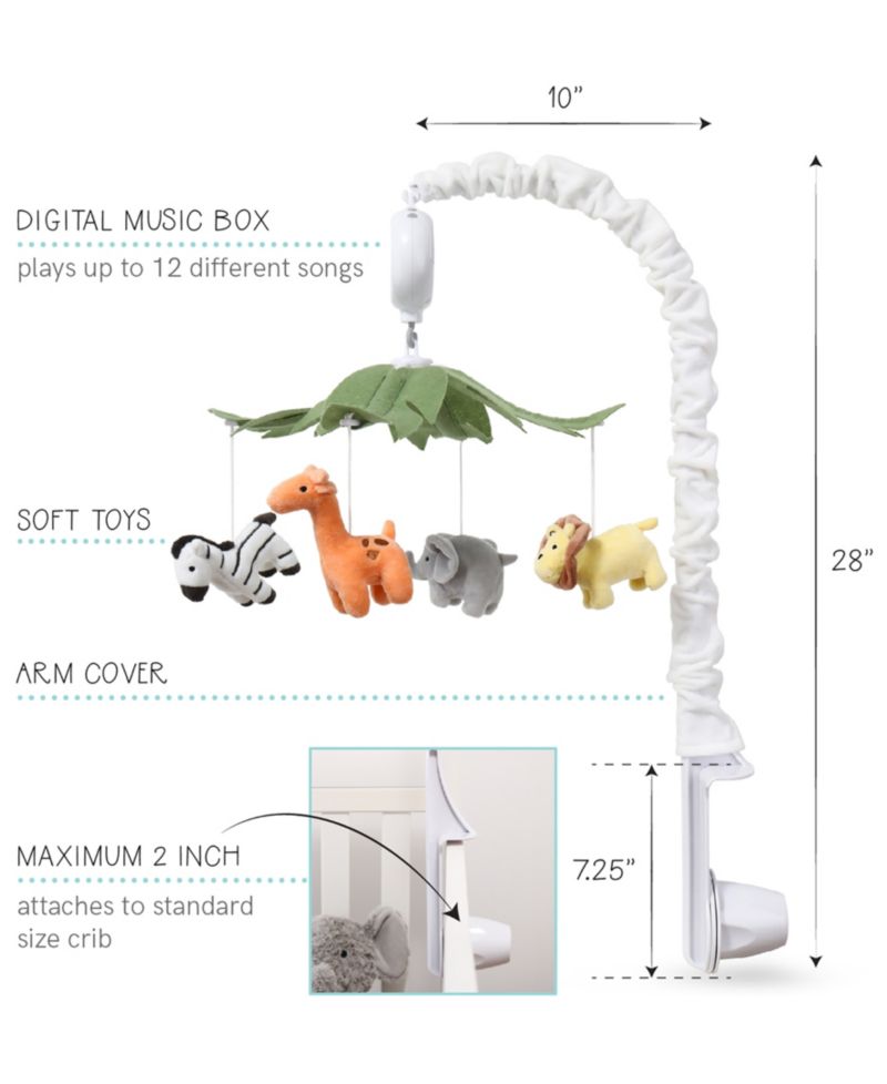 Safari Animals Musical Crib Mobile for Baby Boys and Girls
