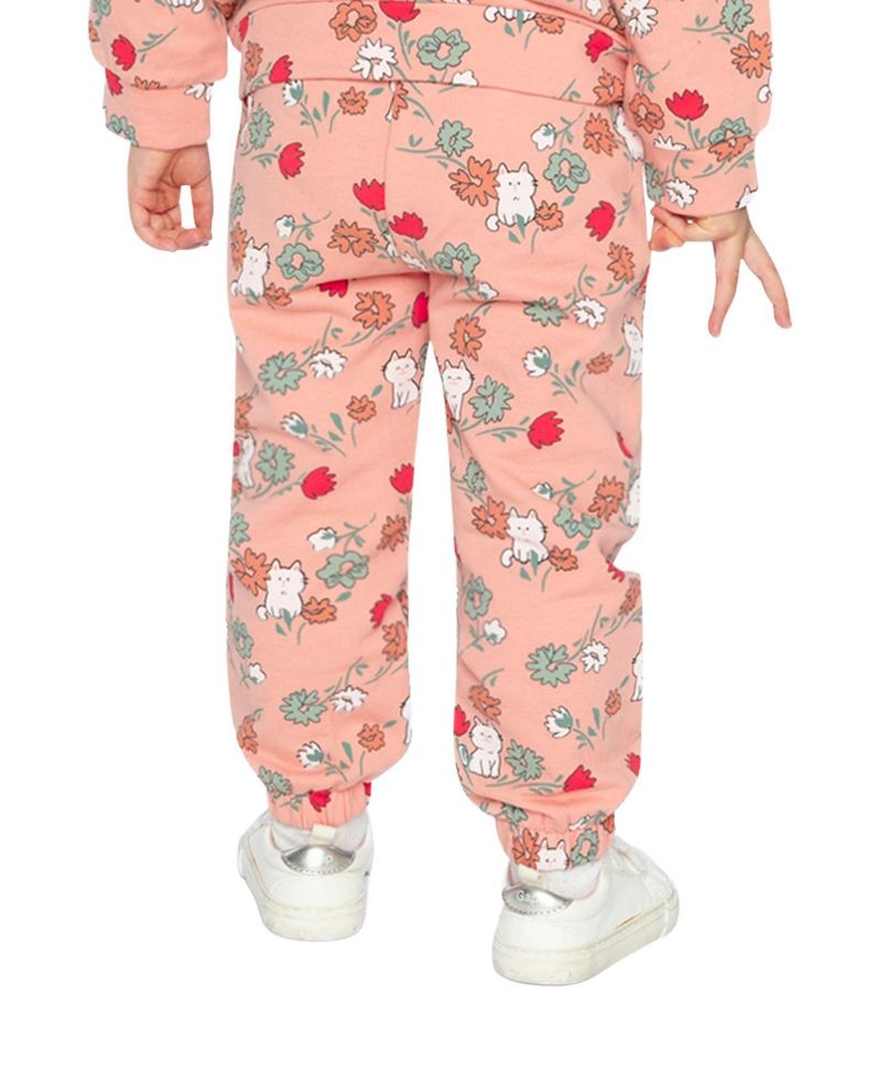 Baby Girls French Terry Sweatpants Pink Cat Print