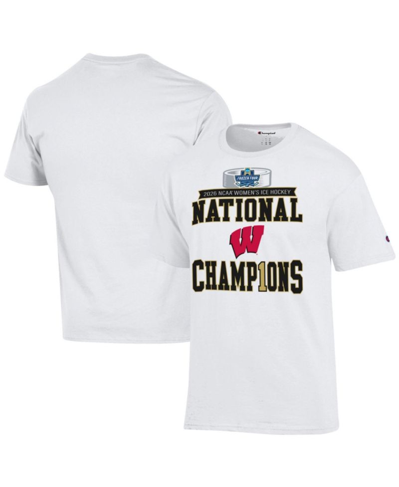 Men's White Wisconsin Badgers 2026 NCAA Frozen Four Women's Ice Hockey National Champions Locker Room T-Shirt