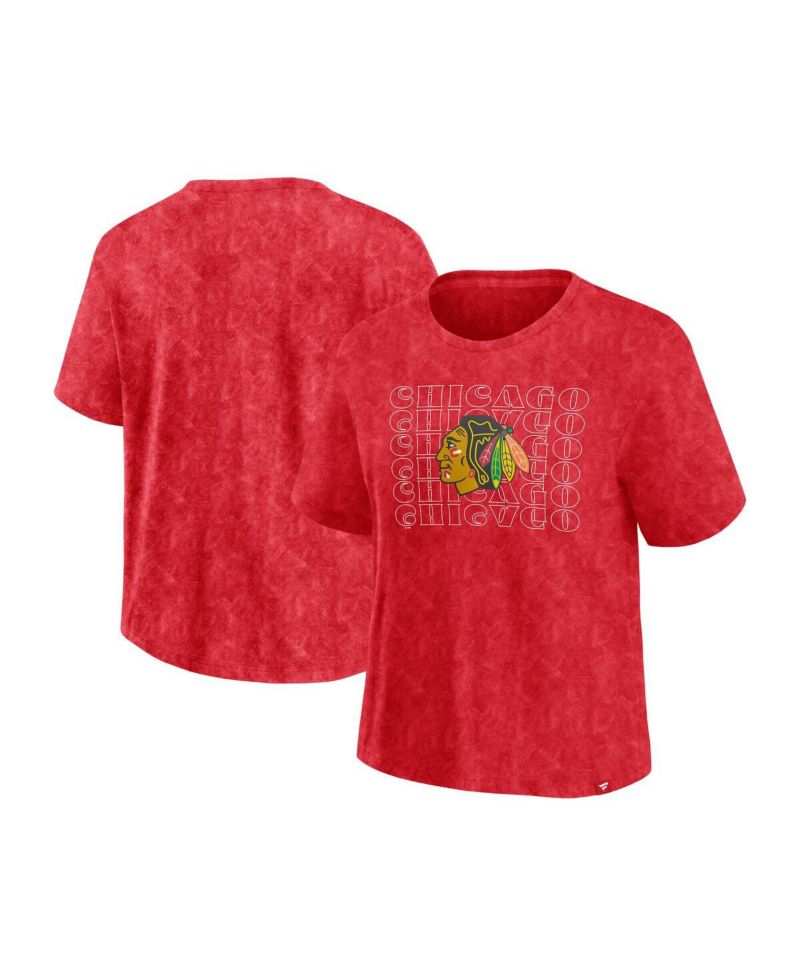 Women's Red Chicago Blackhawks Faded Wash T-Shirt