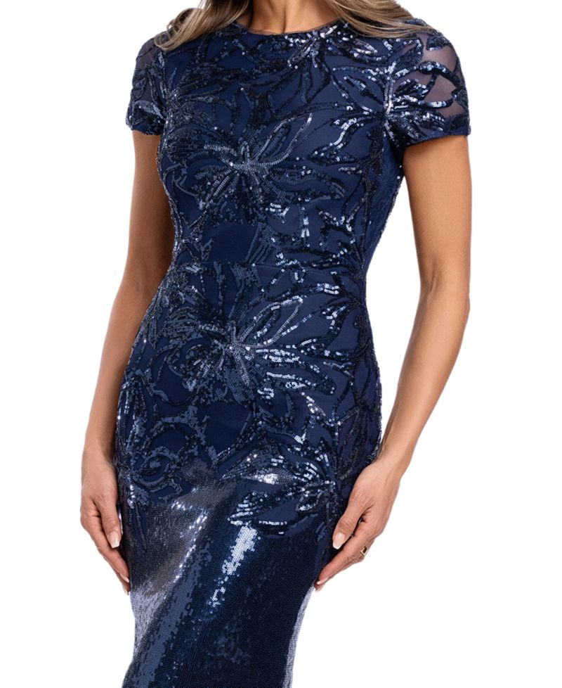 Women's Sequin Boat Neck Gown