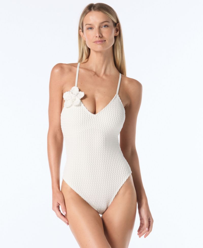 Women's V-Neck Crochet Tie-Back One-Piece Swimsuit