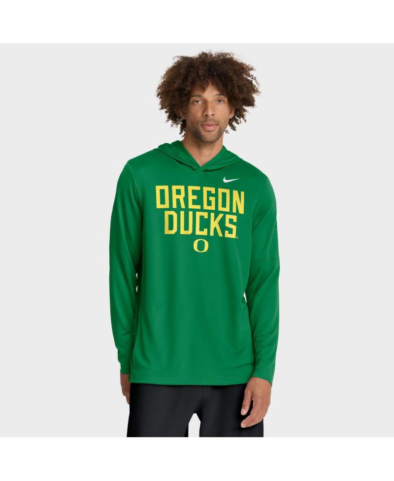 Men's Green Oregon Ducks 2025 Sideline Performance Long Sleeve Hoodie T-Shirt