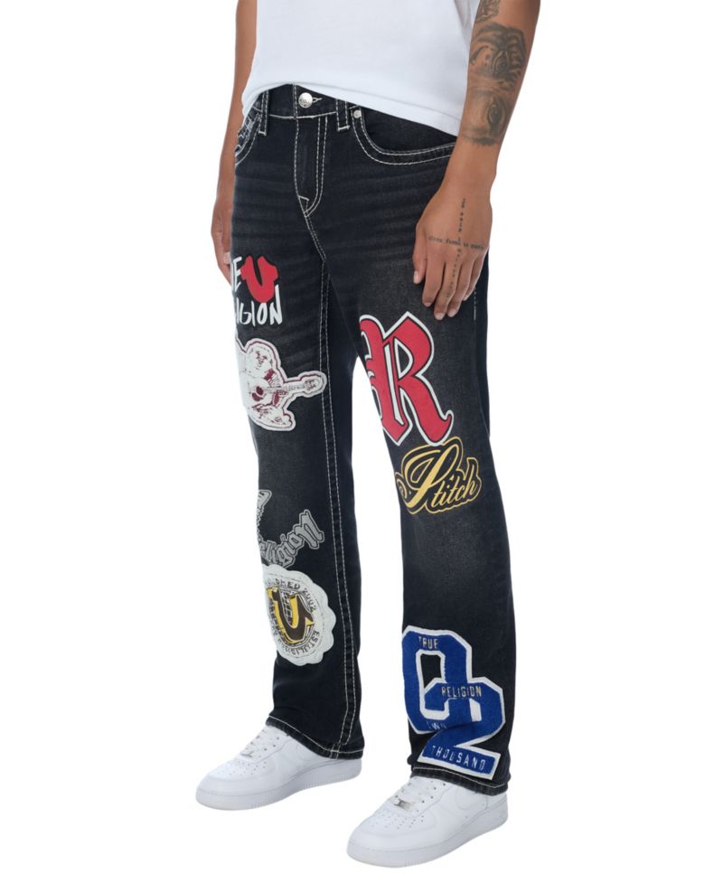 Men's Ricky Straight-Leg Graphic Patches Big T Stitching Jeans