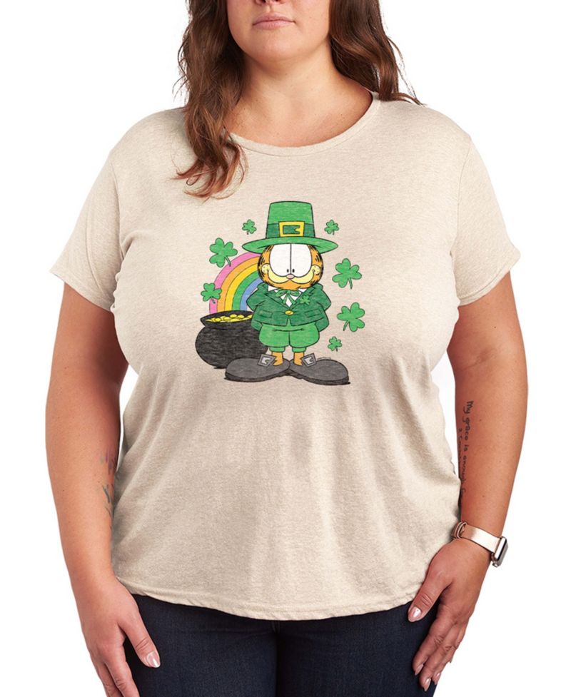 Plus Size Garfield St. Patrick's Day Rainbow Shamrocks Crewneck T-Shirt