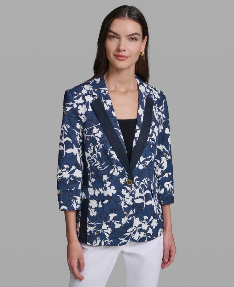 Petite Printed Collared Neck Blazer