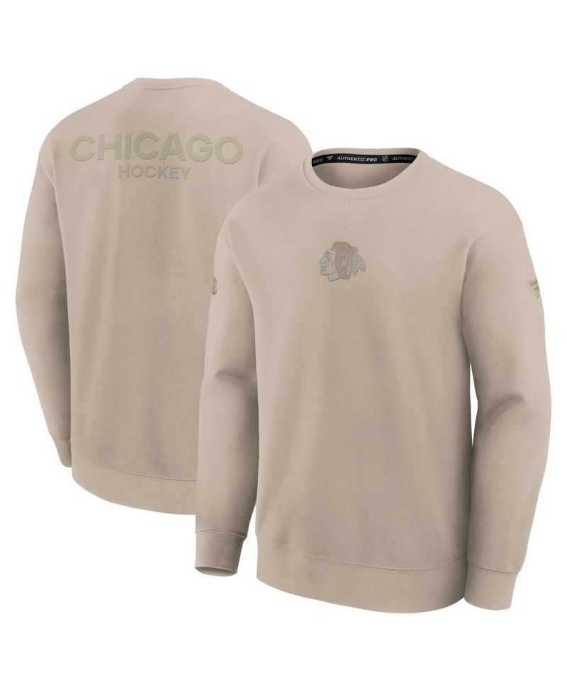 Men's Tan Chicago Blackhawks Authentic Pro Road Tri-Blend Sweatshirt