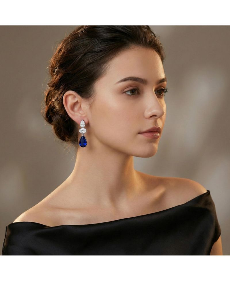 Dazzling White Gold Plated Pear and Oval CZ Drop Earrings