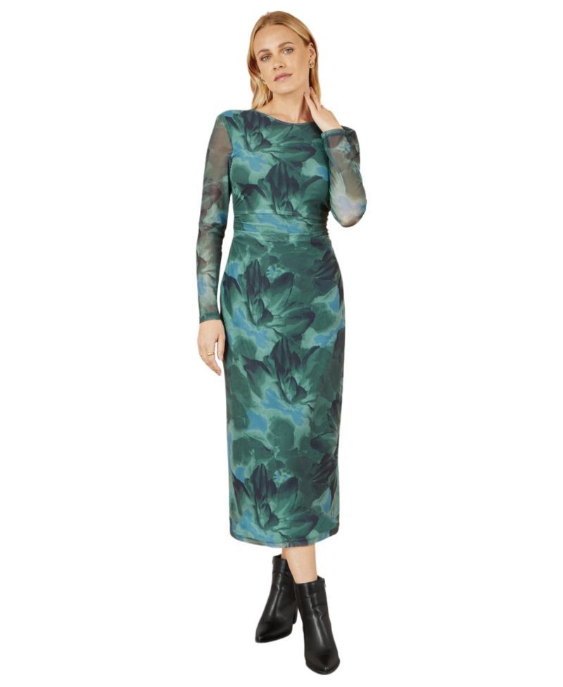 Women's Floral Mesh With Tie Back Bodycon Dress