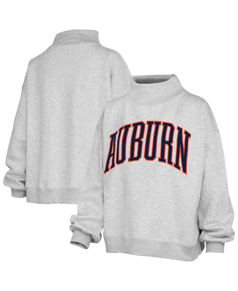 Women's Heather Gray Auburn Tigers Oversized Nelson Mock Neck Sweatshirt