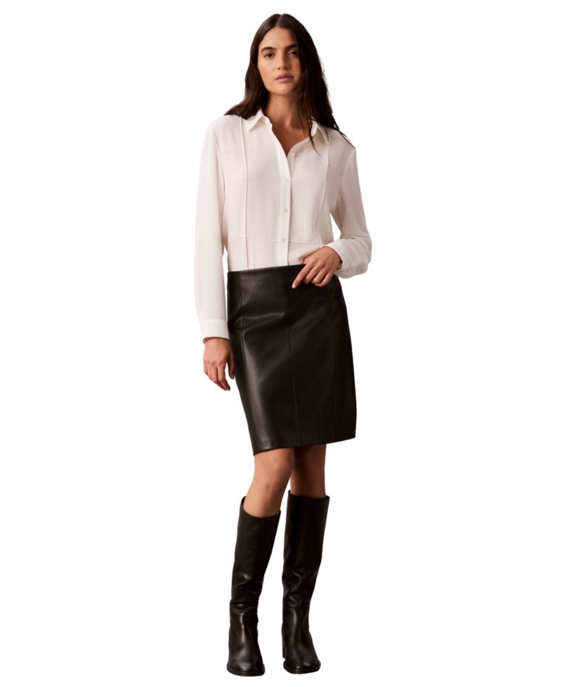 Petite Long-Sleeve Collared Neck Shirt