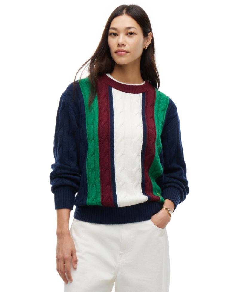 Women's American Icons Stripe Cable-Knit Crewneck Sweater