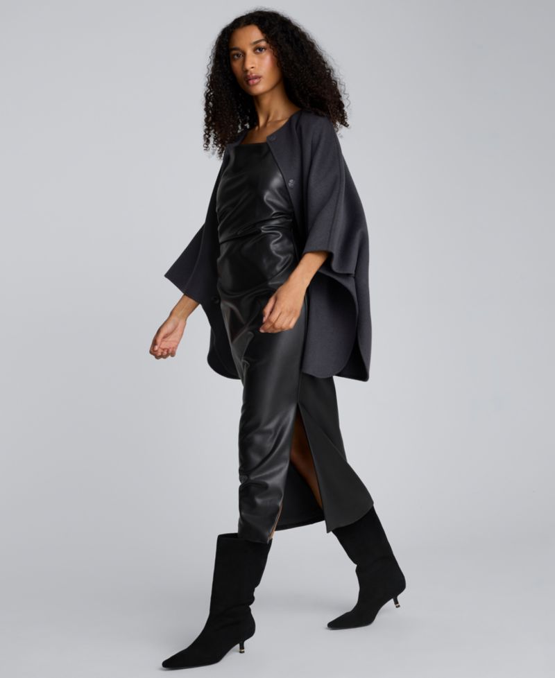 Women's Faux Leather Modern Sleeveless Midi Dress