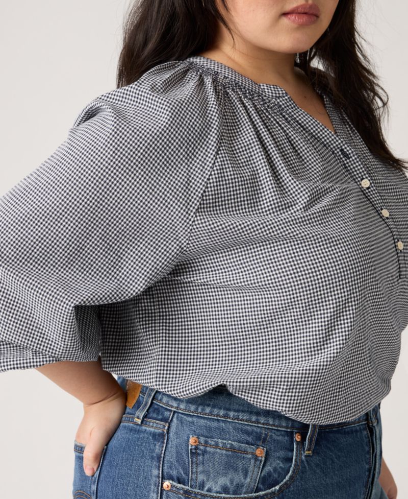 Plus Size V-Neck Chambray Relaxed-Fit Reverie Cotton Top