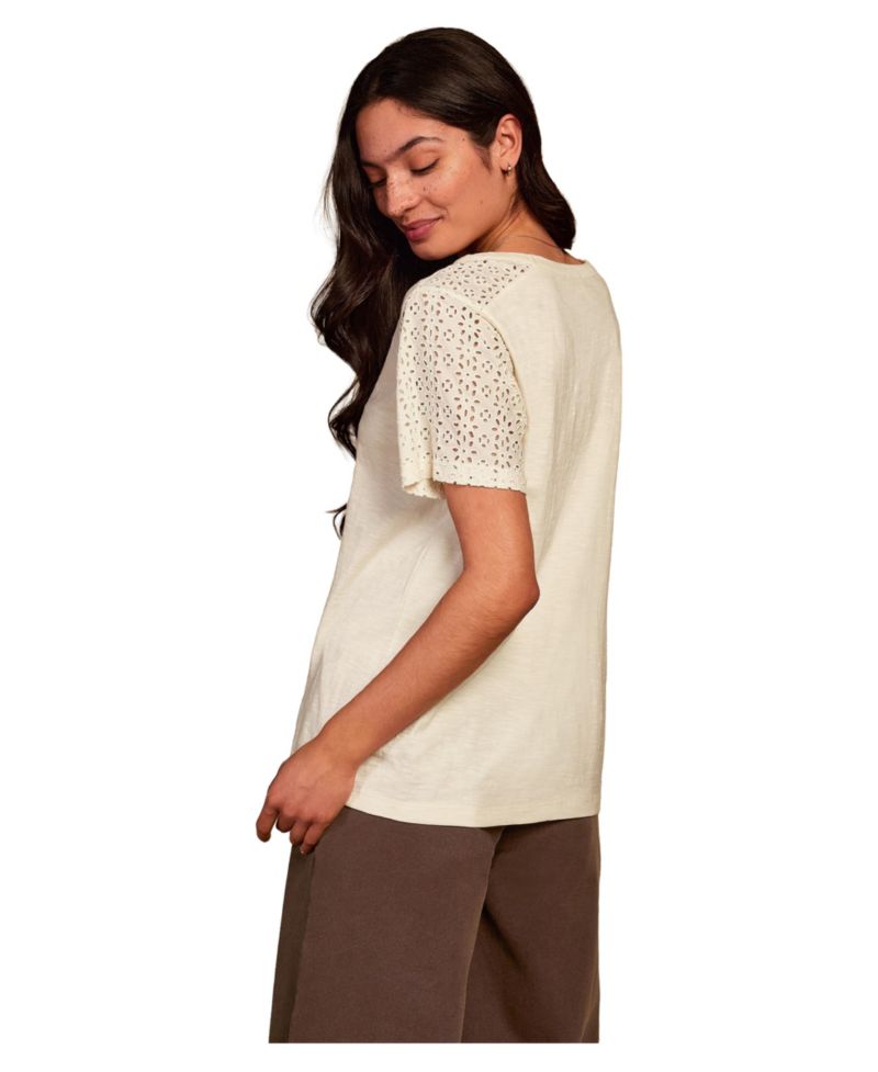 Women's Eyelet Sleeve Soft-Drape Jersey T-Shirt