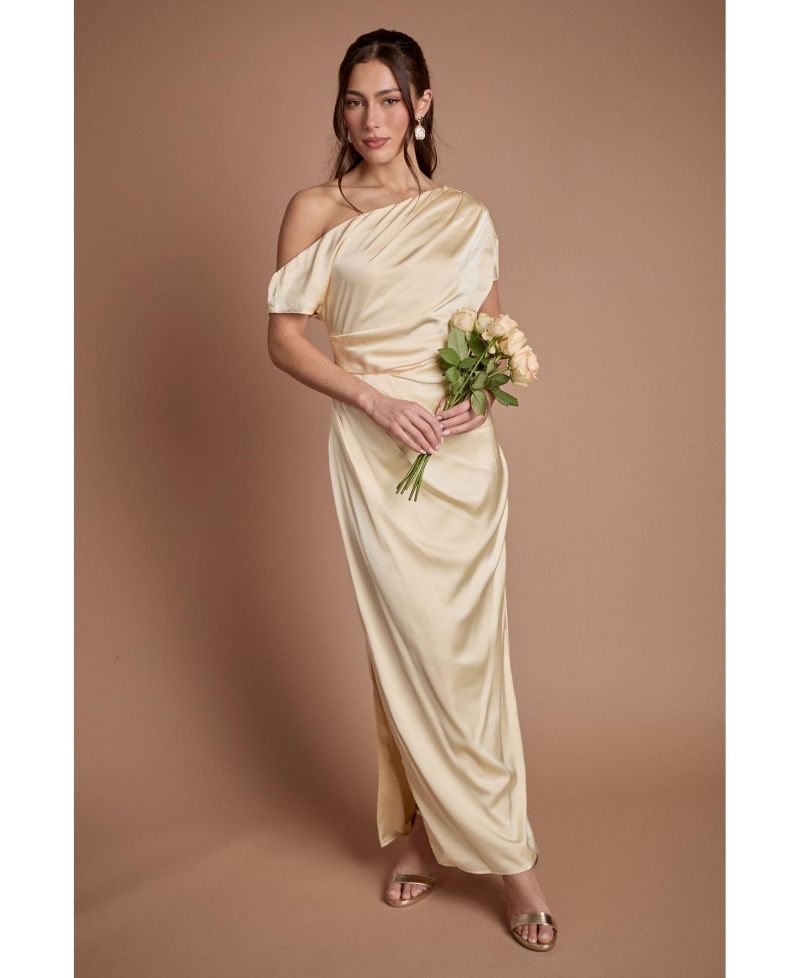 Women's Off Shoulder Satin Maxi Dress