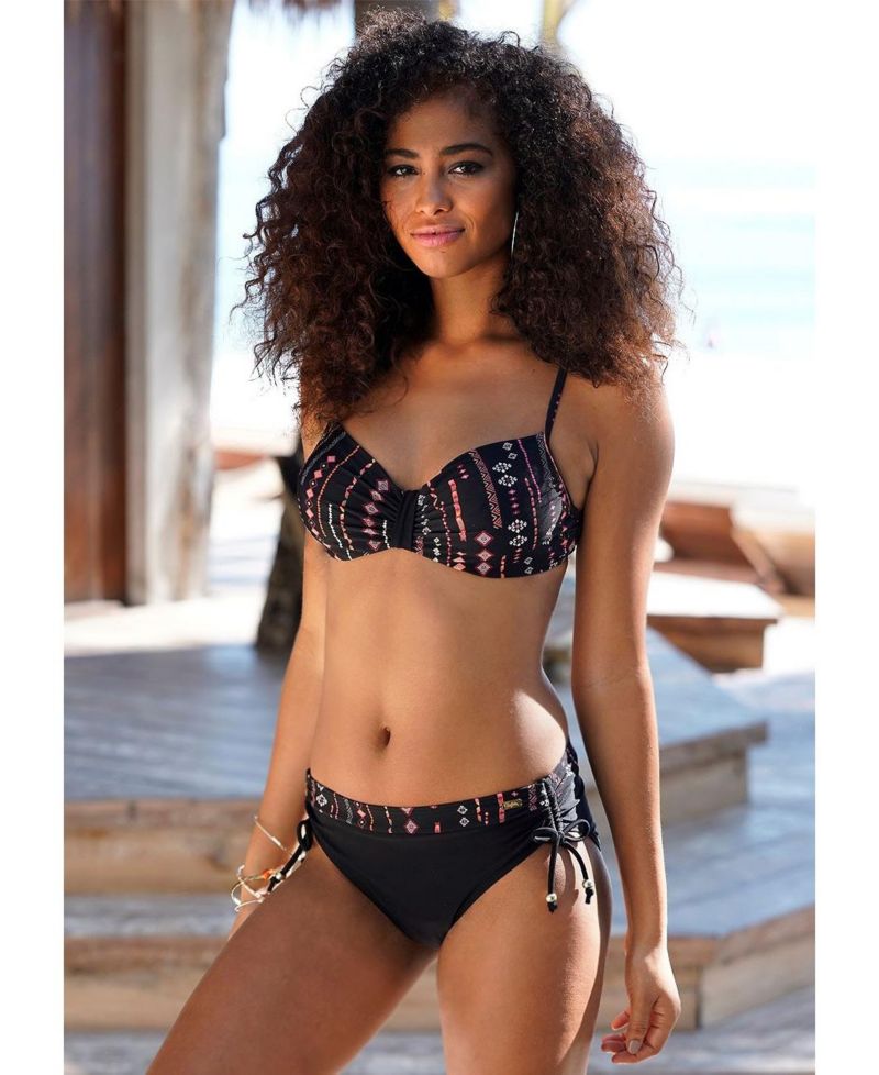 Women's Printed Side Tie Mid Rise Bikini Mid-Rise Swim Bottom