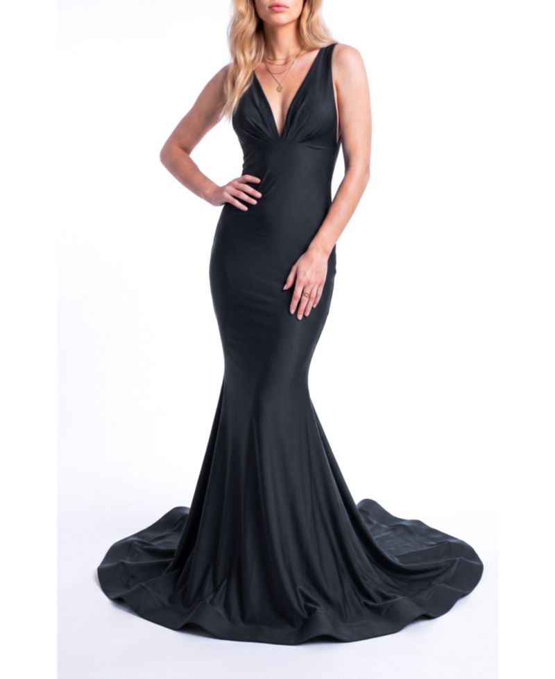 Women's Plunging V-Neckline Low-Back Mermaid Gown