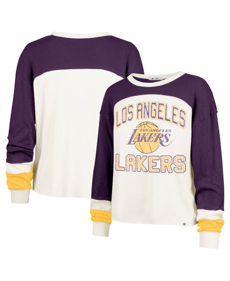 Women's Cream Los Angeles Lakers Curve Raglan Long Sleeve T-Shirt