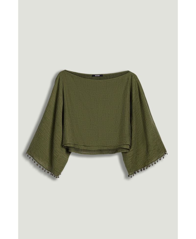 Women's Cropped Boat-Neck Blouse