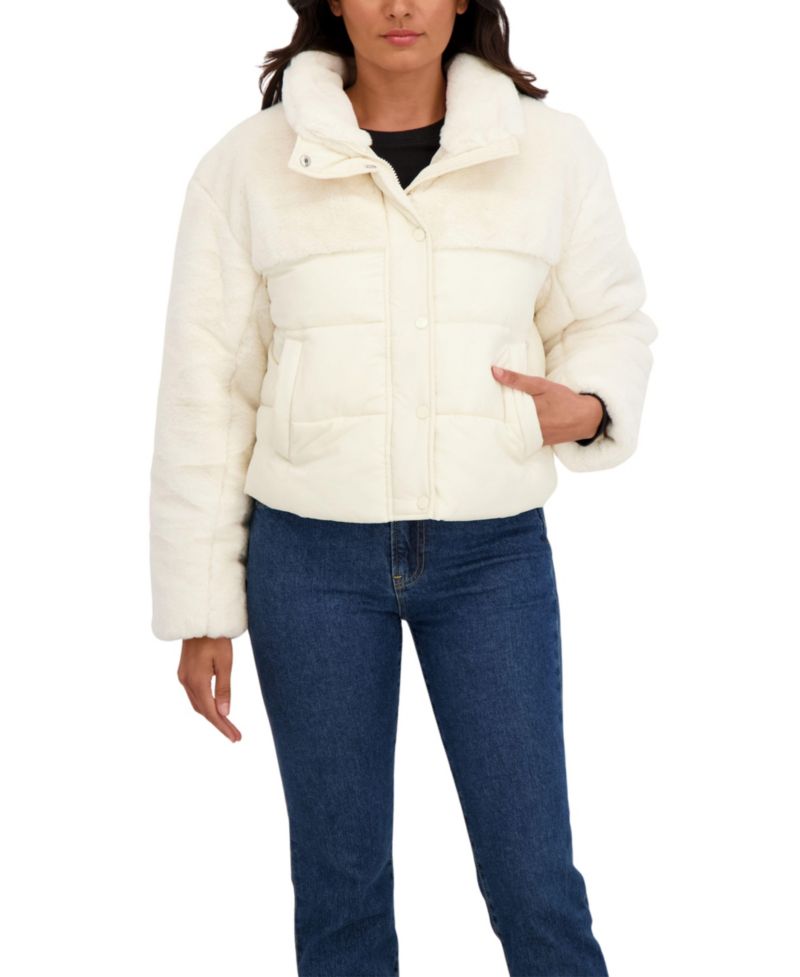 Women's Short Mix Media Puffer Jacket