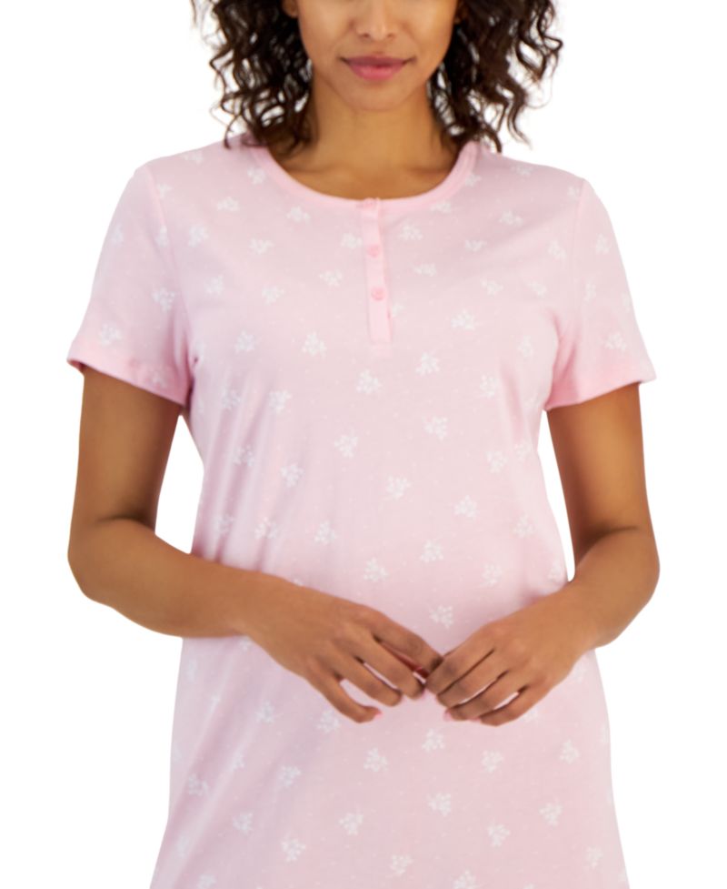 Women's Cotton Printed Henley Sleepshirt