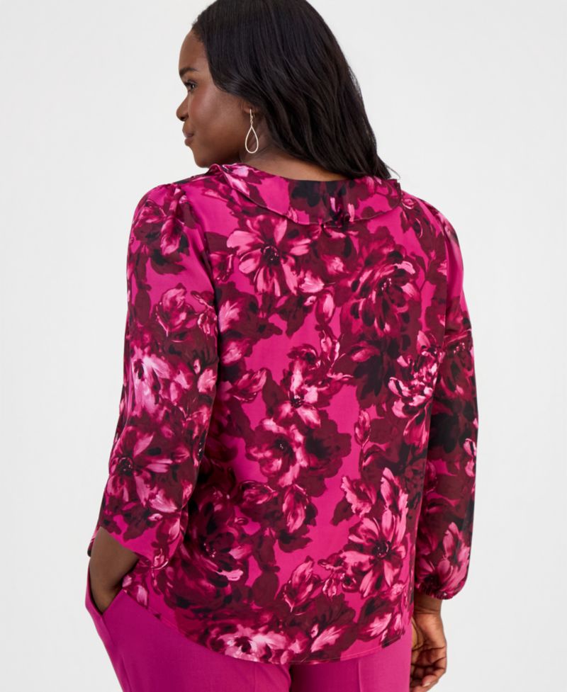 Plus Size Printed Ruffled Surplice Top
