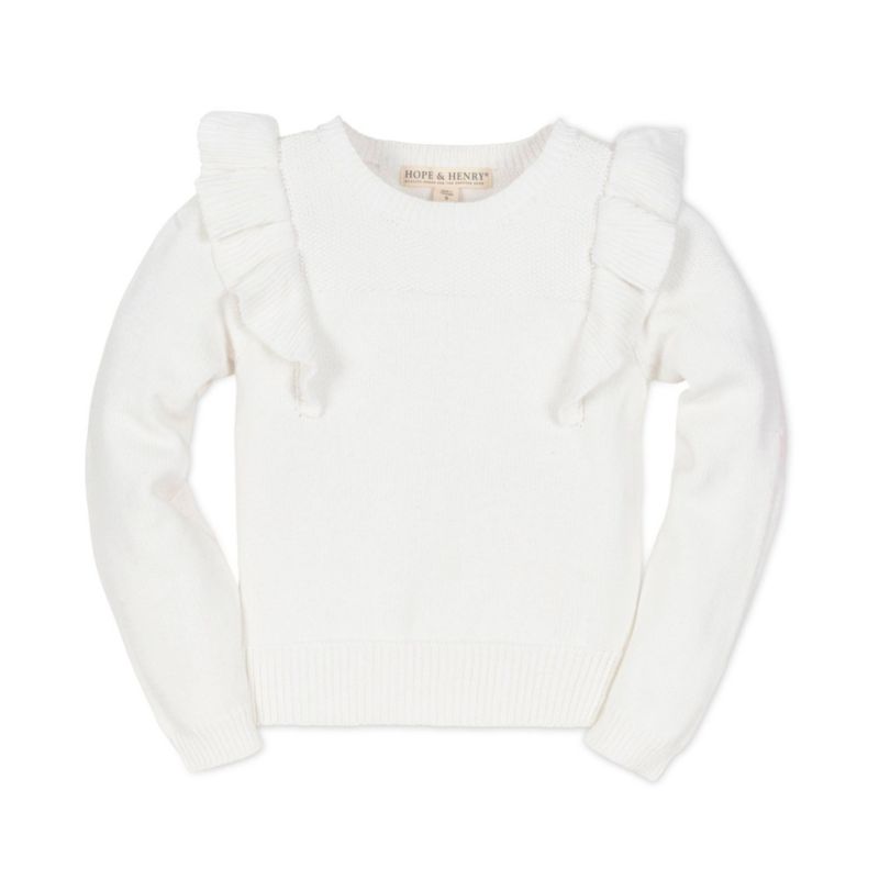 Baby Girls Hope and Henry Long Sleeve Pointelle Yoke Ruffle Sweater
