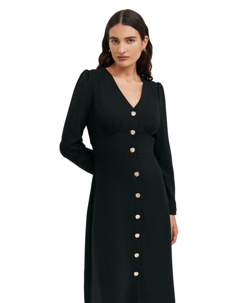 Women's Caprice Long-Sleeve V-Neck Crepe Midi Dress
