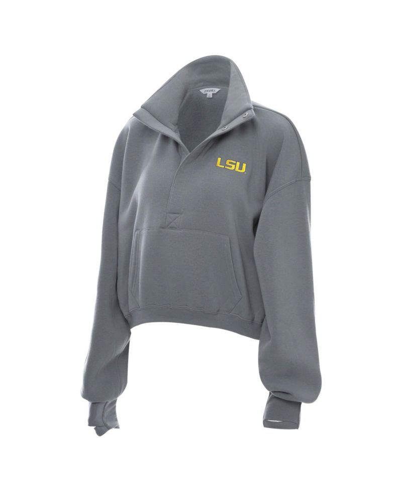 Women's Gray LSU Tigers Cropped Powerhouse Half-Snap Sweatshirt