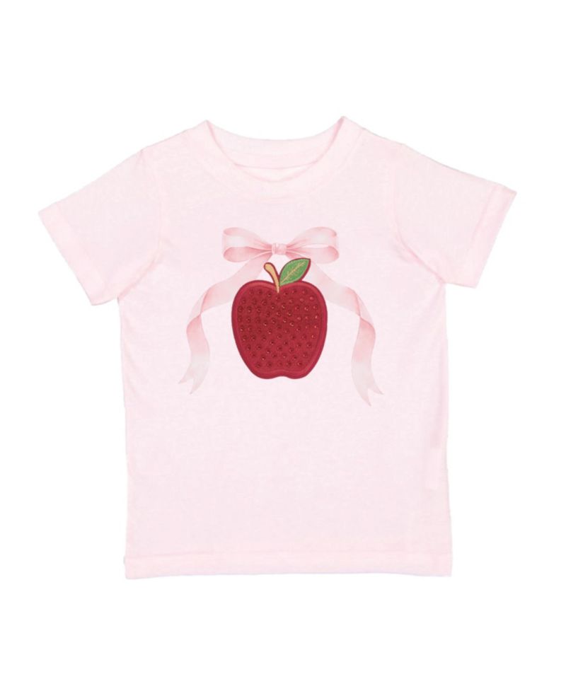 Baby Girls Apple Rhinestone Patch Short Sleeve T-Shirt