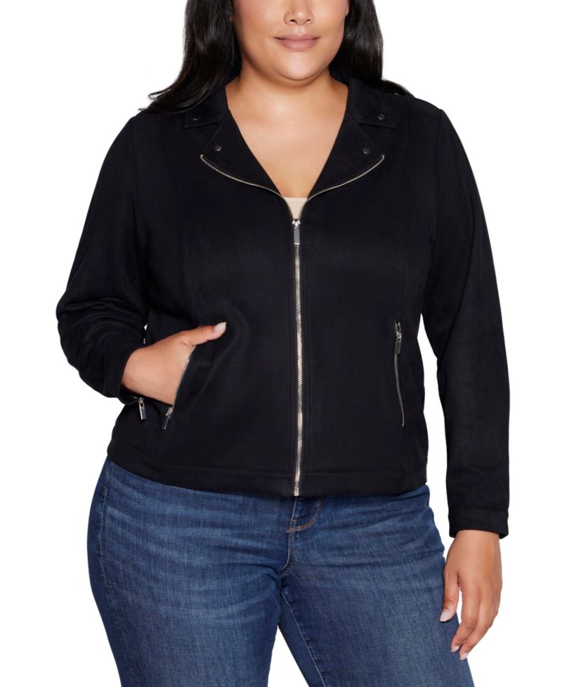 Plus Size Moto Faux Suede Jacket