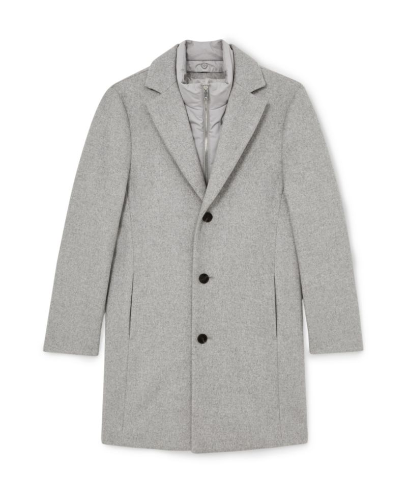 Men's Gable Removable-Padded-Gilet Wool-Blend Single-Breasted Overcoat
