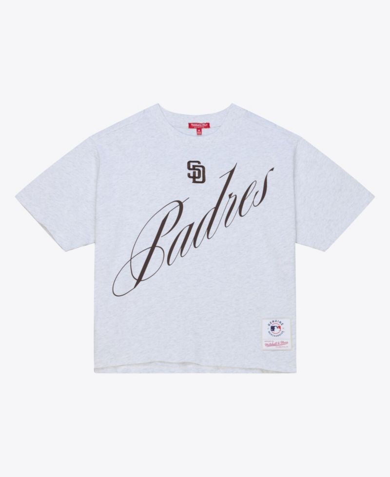 Women's Heather Gray San Diego Padres Script Cropped Boxy T-Shirt