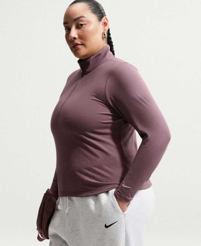 Plus Sportswear Ribbed Quarter-Zip Long-Sleeve Top
