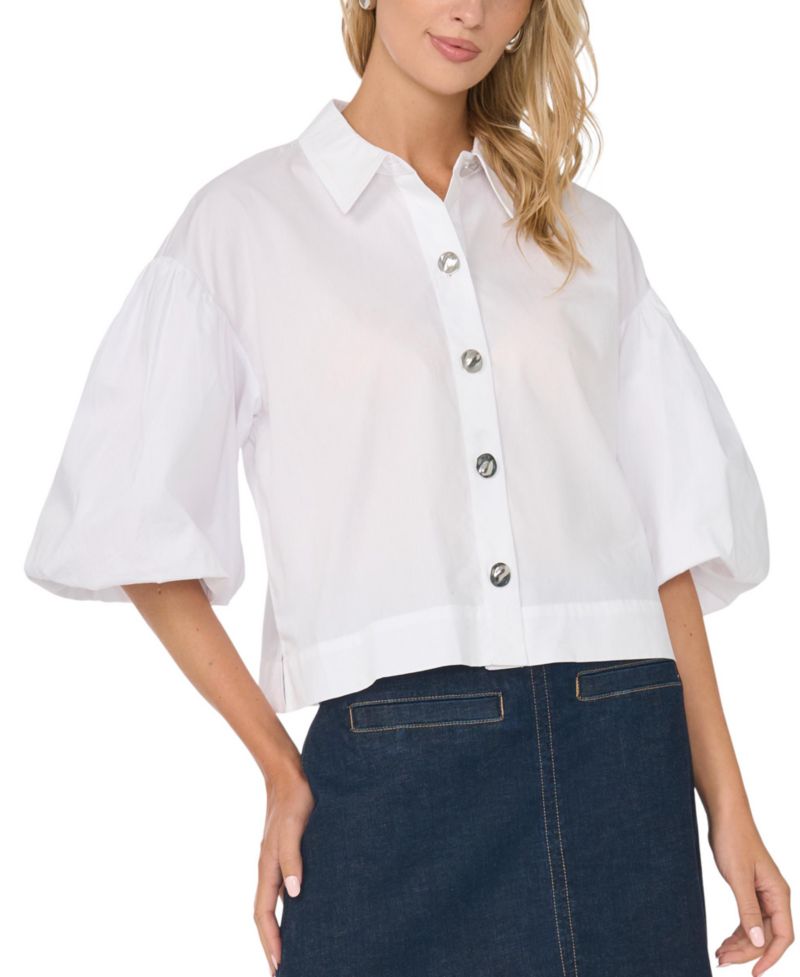 Women's Bubble Short-Sleeve Button-Up Shirt