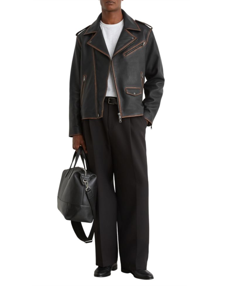 Men's Winnen Leather Burnished-Detail Biker Jacket