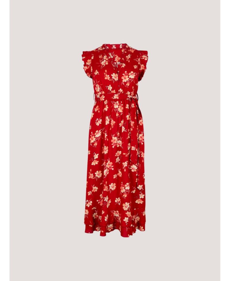Women's Rock Cress Floral-Print Button-Front Ruffle-Cap-Sleeve Midi Dress