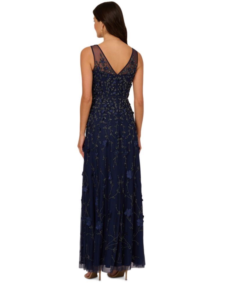 Women's V-Neck Beaded Sleeveless Gown