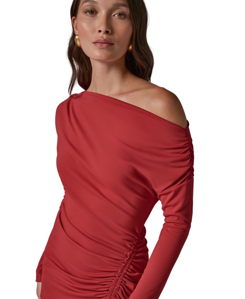 Women's Off-the-Shoulder Long-Sleeve Ruched Maxi Dress