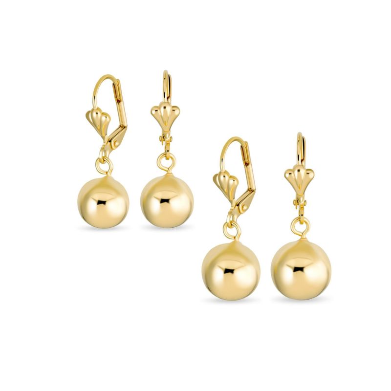 Classic Polished Gold Plated 6,10MM Ball Drop Earrings Lever Back (2 Set)