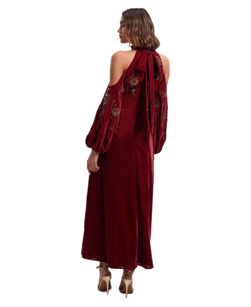 Women's Embroidered High Neck Maxi Dress