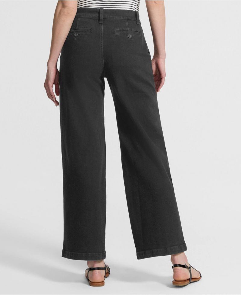 Women's High Rise Soft Denim Pleated Wide Leg Trousers Pant