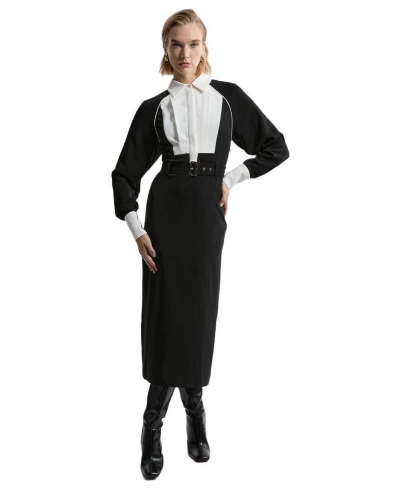 Women's Contrast Collar Midi Dress