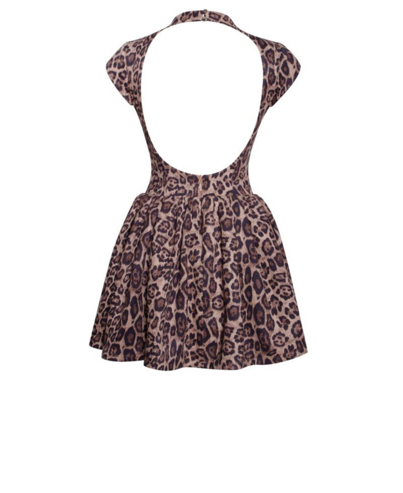 Women's Jacqueline Backless Cheetah Print Mini Puffy Dress